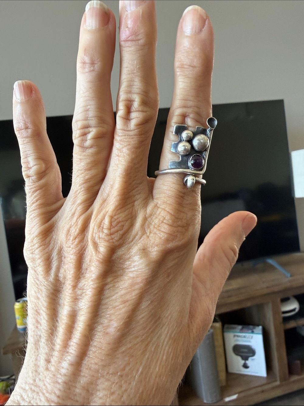 Artisan Sterling Silver Statement Ring with Amethyst Accent